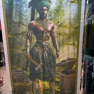 Tapiz de oggun 108" x 58" for Santos Decoration and Gifts Perfect for Fiestas and Adornments Featuring Vibrant Rainbow Dress Design