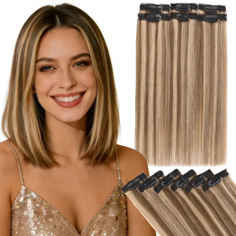 6PCS 6 Clips Clip In 100% Human Hair Extensions Short Straight Mini Clip Ins Real Clip On Hairpin Hairpiece For Women 10 inch 12 inch 14 inch