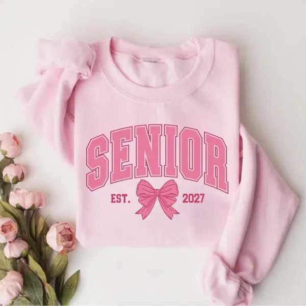 Senior 2027 Bow Graphic Sweatshirt, Coquette Class of 2027 Shirt, Pink Graduation Gift