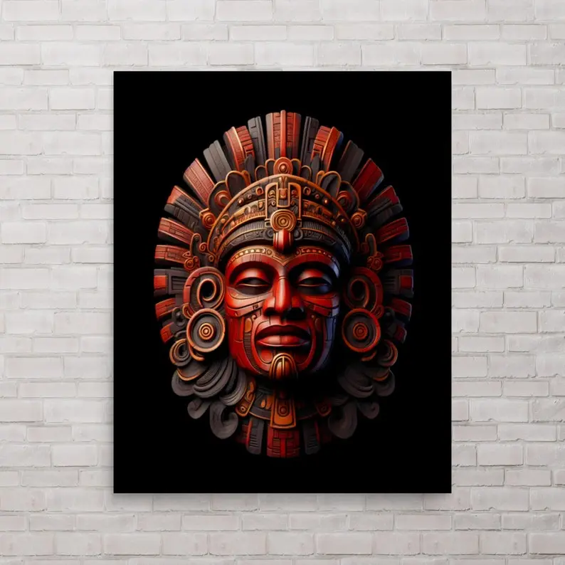 Aztec Carving Museum Poster, Aztec Wall Decor, Pre-Columbian Mesoamerica Art Print, Mayan Wall Art, Inca Art, Unique Artifact Gift