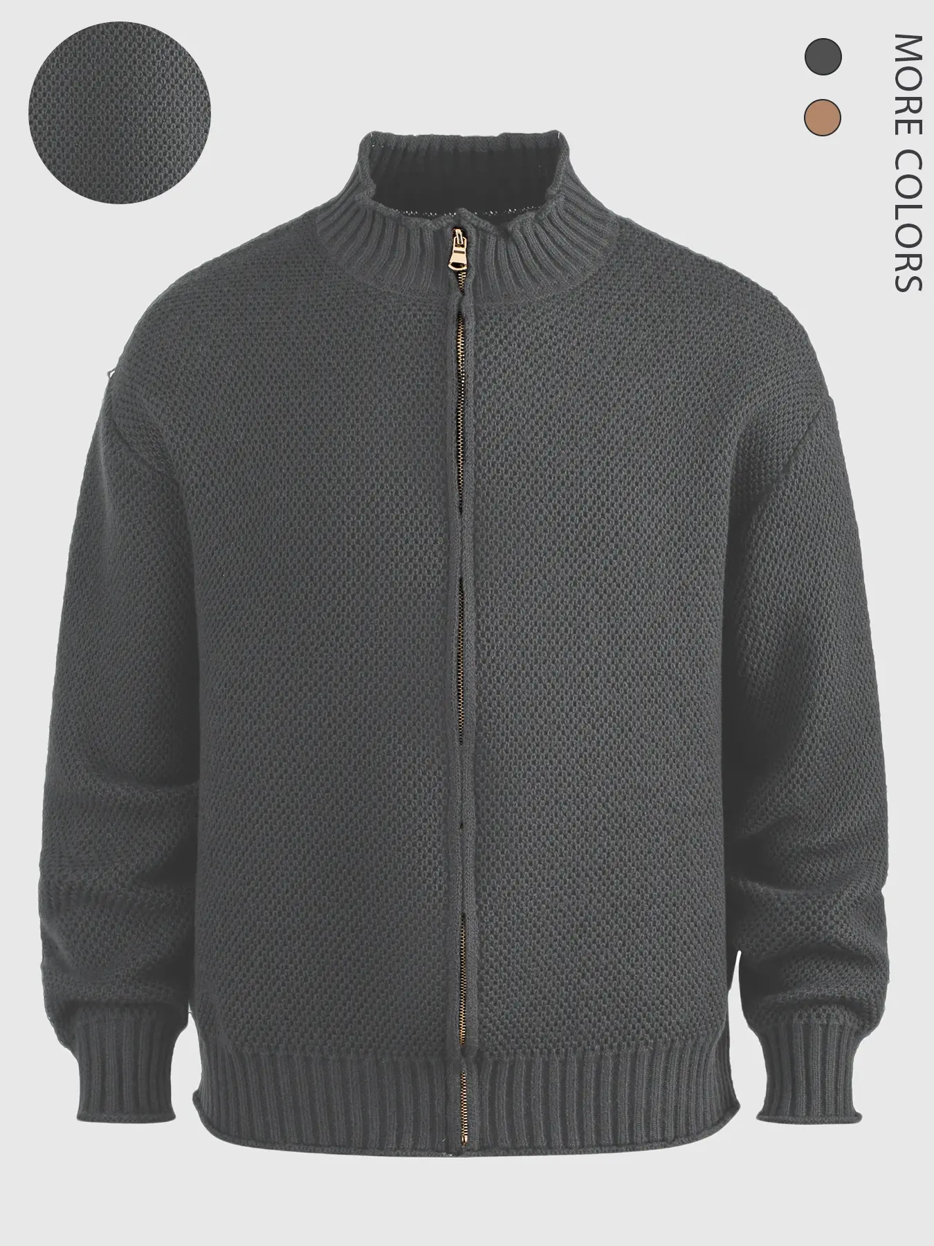 Men's Fitted Stand Collar Cardigan, Warm Comfortable Winter Knitwear, Classic Zipper Design, Fashion Casual Daily Wear