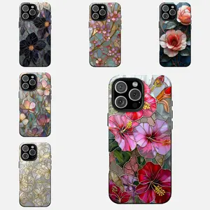 [Flash Deal] The Print Pantry Luxury Stained Glass Effect Floral Trending Phone Case– Iridescent Mother of Pearl Flower 2D Glossy Cases Girls, Mosaic Hibiscus Rose Graphic Shell For iPhone 17 Pro Max 16 Plus 15 14 13, For Samsung Galaxy S25 S24 S23 Series