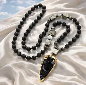 Men’s Lava Obsidian Arrowhead Necklace Healing Strength Protection Talisman Gift