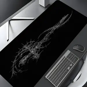 Gothic Thorned Cross Pattern Mouse Pad, Large Gaming Mouse Pad, Aesthetic Desktop Decoration Protective Pad, Non-slip Rubber Pad for Laptop, Desktop Computer Games, Gaming Mousepad