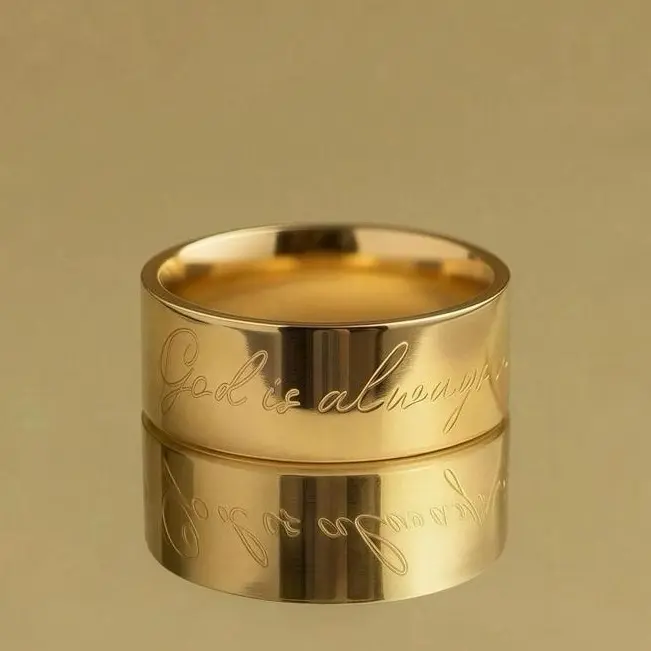 God is Always With You Affirmation Gold 8mm  Ring Band, Catholic Faith Jewelry, Minimalist Ring