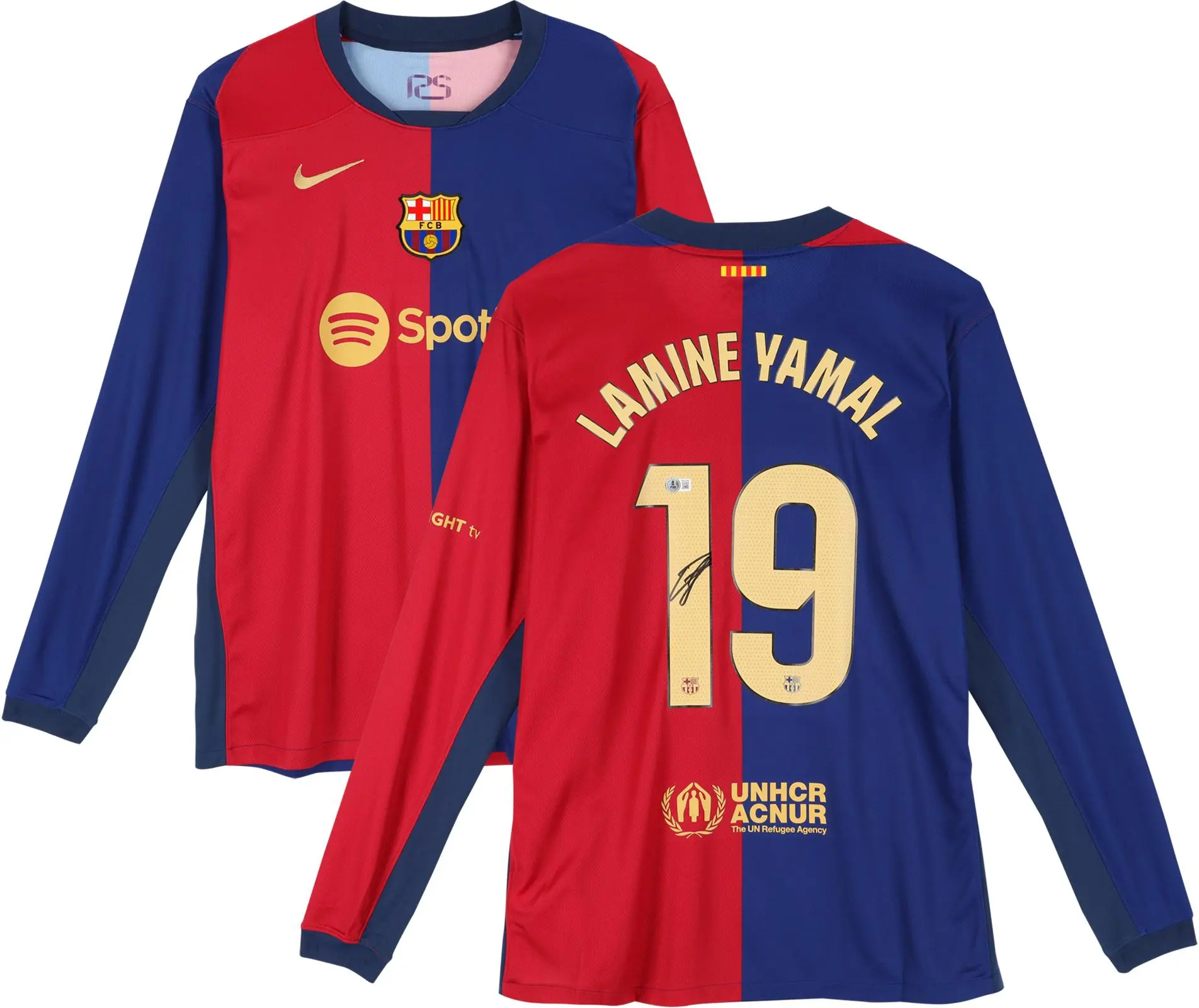 Lamine Yamal FC Barcelona Autographed 2024-25 Red and Blue Long Sleeve Nike Jersey - Fanatics Authentic Certified