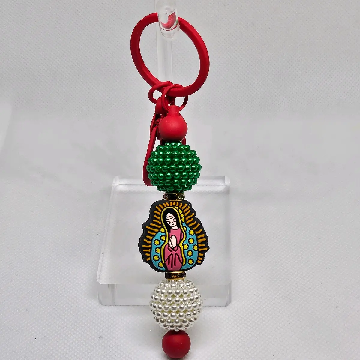 La Virgencita Mexico Bling & Beaded Red Metal Keychain