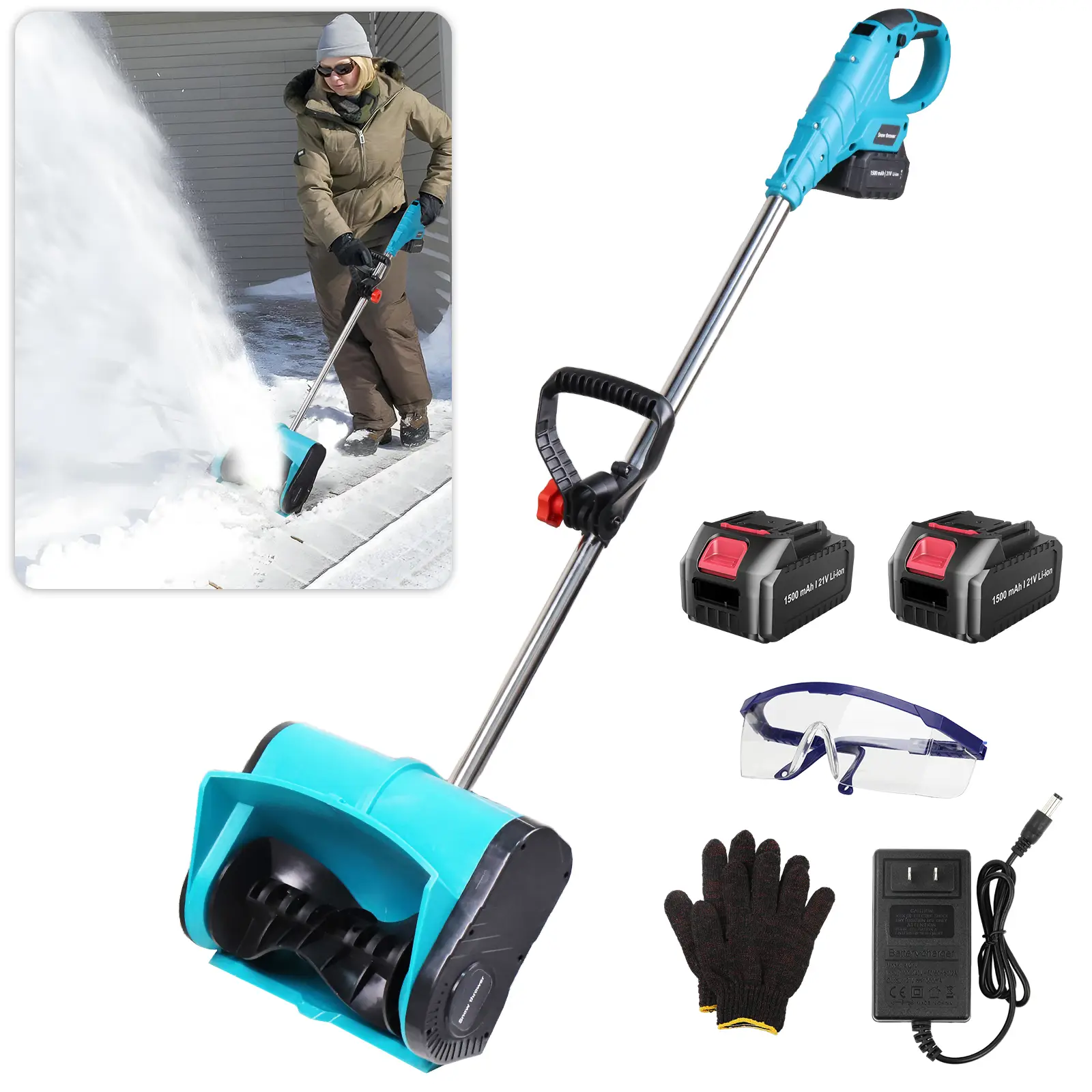 Winter Cordless Snow Shovel - 20VLithium Powerful Wear Resistance Snow Removal Tool with Adjustable Front Handle & Telescopic Pole Snowplow
