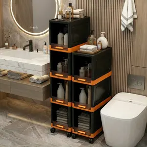 20cm Narrow Orange & Black Flip-Top Vertical Storage Cabinet. Space-saving vertical design with stylish color contrast. Multi-layer storage for small items, skincare and stationery. Easy-open flip top, convenient and space-efficient.