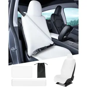 for Tesla Model Y/3/X/S Waterproof Neoprene Car Seat Cover with Extended Seat Belts & Armrest Box Pads, Sweatproof Non-Slip Seat Protector for Run, Yoga Kids and Pet Protection(White, 3PCS)
