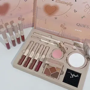 Qibest Cosmetic Set, Lip Gloss & Cream, Blush, Eyeshadow Powder, Brow Pencil, Eyeliner Pen, Necklace, Full Face Kit, Gift for Her