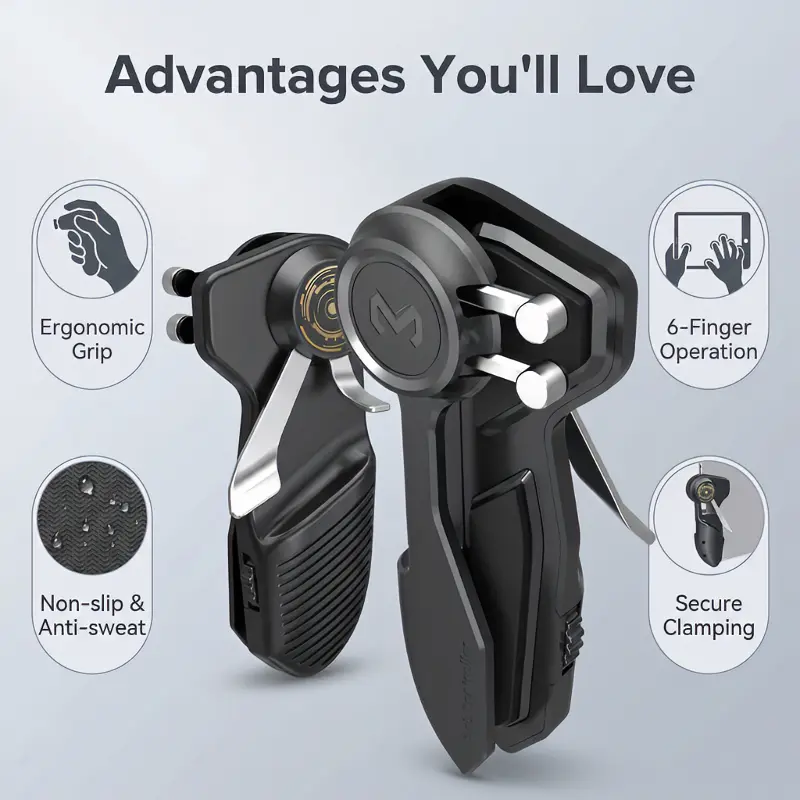Mobile Gaming Grip Controller with Silicone Trigger Keys, Ergonomic Clip-On Handle for FPS Shooting Games, Device Holder Compatible with Smartphones & Tablets, Gamer Gift Accessory, Accessories