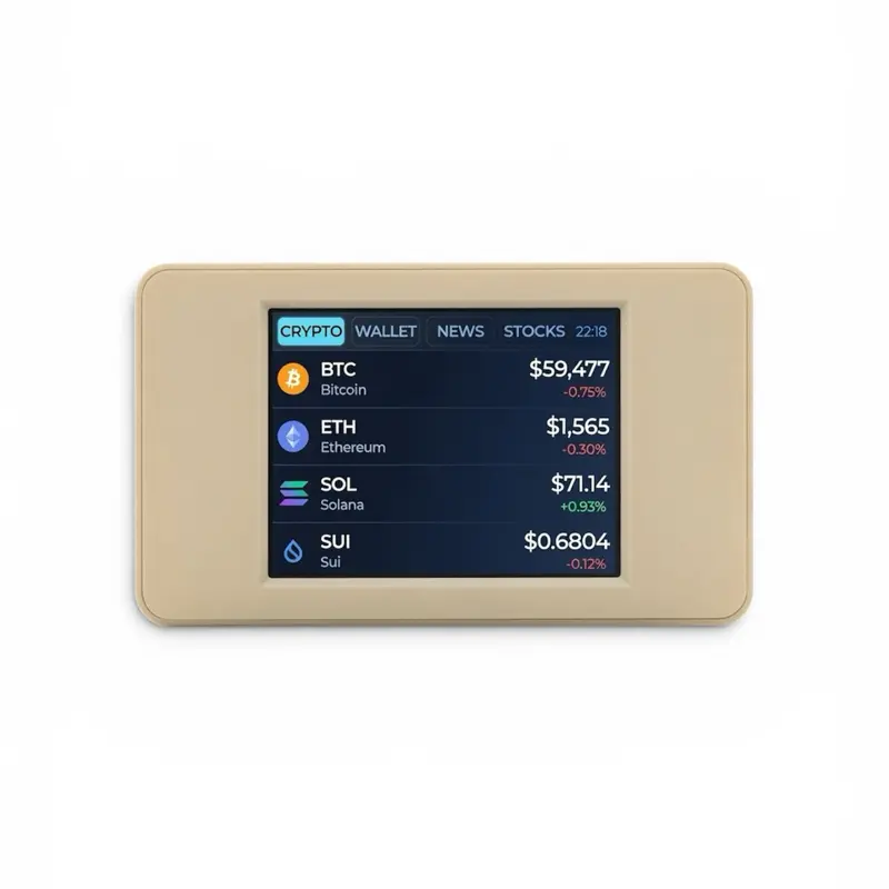 Crabby Tracker CRB-01 Desk Terminal - 2.8" Touchscreen Casting Device for Live Crypto, Stock & Wallet Display - USB-C Powered