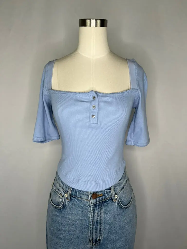 Urban Outfitters Square Neck Crop Top in Light Blue | M