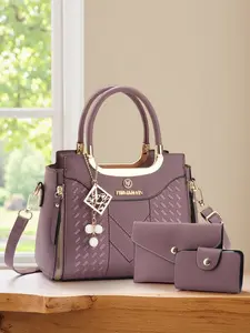 Women's Casual PU Satchel Bag Set, V-Shape Stitching Design, Perfect Mother's Day Gift, 3-Piece Handbag Collection