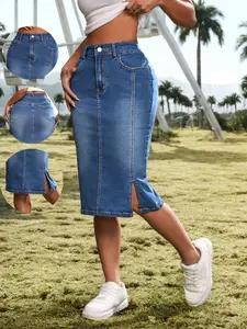 Women's Summer New High Waist Denim Skirt, Elastic Bodycon Midi Dress, Slimming Long One-Step Skirt, Fashionable and Comfortable