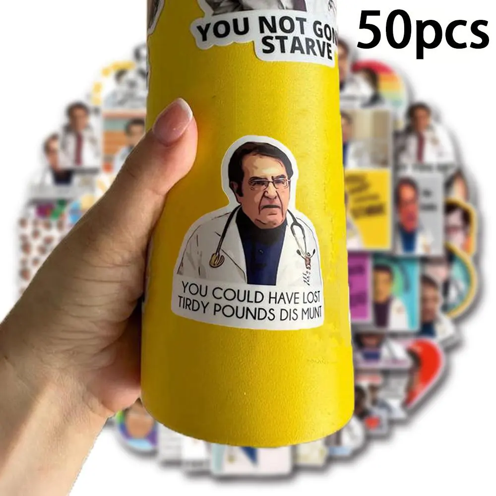 Cartoon Doctor Letter Pattern Sticker (50pcs), Waterproof Self Adhesive Decor Paper, Decor Sticker for Water Bottle, Drinkware Accessories, Funny Stickers, Decorative Stickers, Sticker Packs