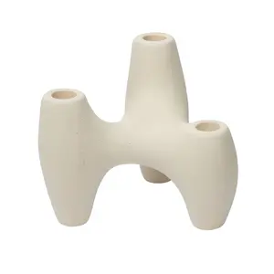 Aspen White Three Pillar Ceramic Candle Holder – Minimalist Off-White Centerpiece for Living Room, Bedroom, or Bathroom