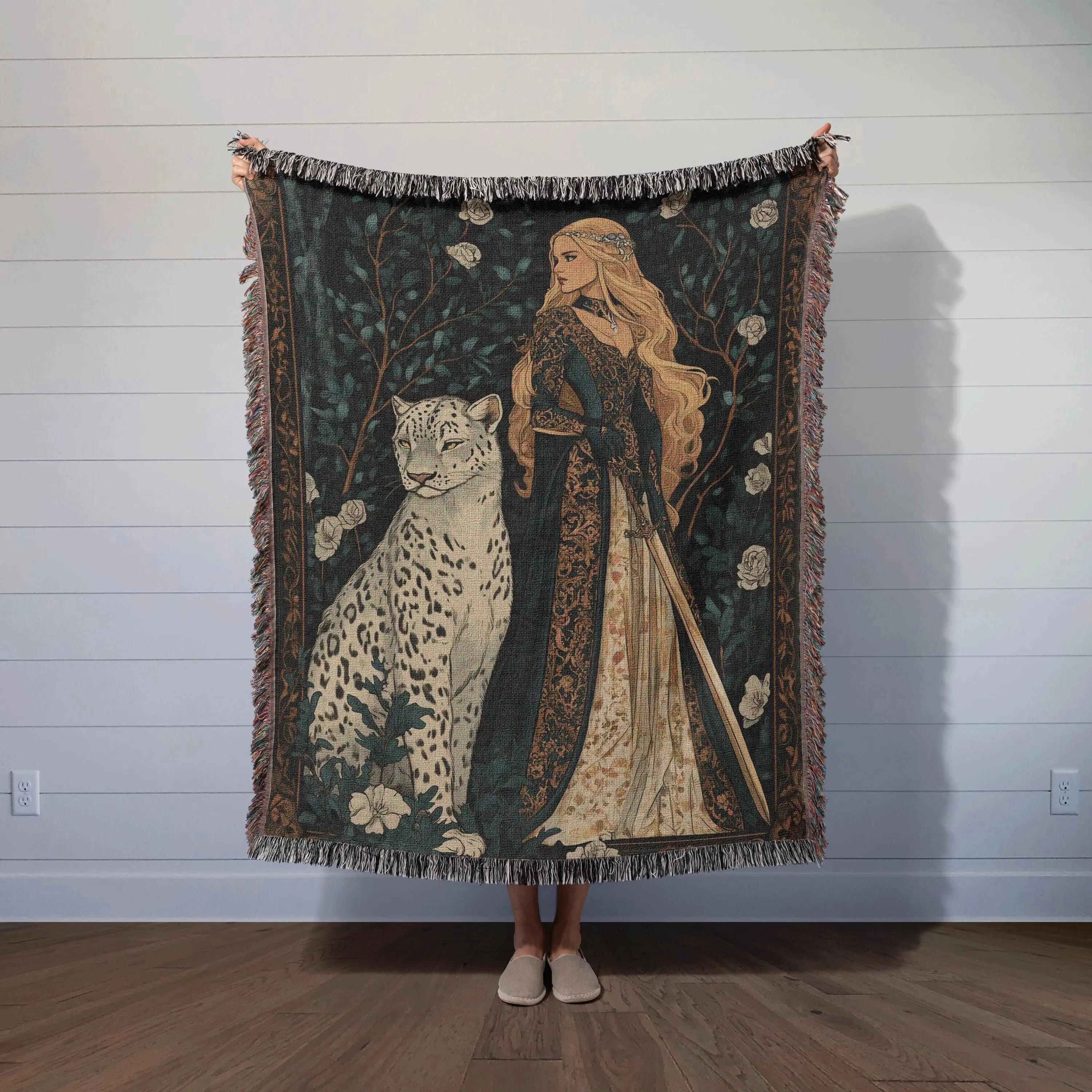Aelin & Snowleopard Lysandra Throne of Glass Inspired Woven Blanket Tapestry Throw, Cozy Bookish Decor for Fans, Fantasy Home Aesthetic