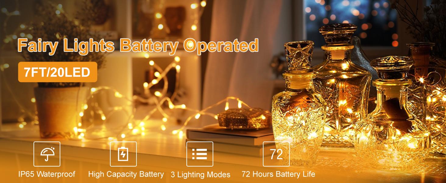 30PCS/10PCS/1PCS Fairy Lights Battery Operated [3 Modes], 7ft 20 Led Twinkle Lights String Lights Waterproof Bulk Small Mini Silver Wire for Christmas Mason Jars Wedding Table Centerpiece, Warm White
