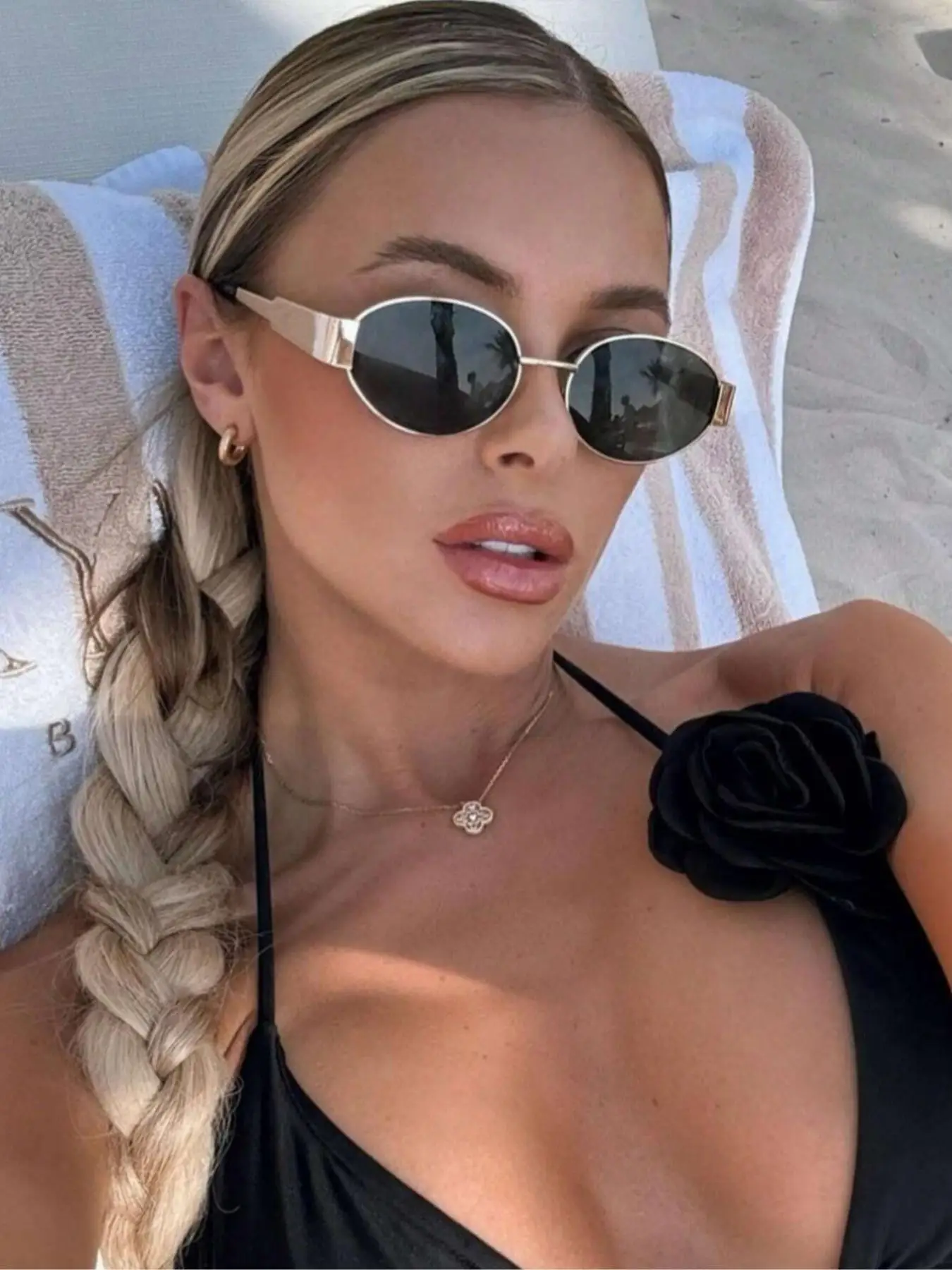 Women's Elegant Vintage Oval Frame Sunglasses, Trendy Casual UV400 Protection Sunglasses for Everyday Use, Fashion Accessories for Outdoor Activities