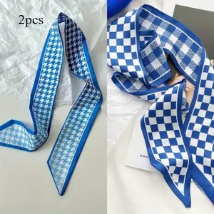 2pcs Blue Series Long Scarf, Multi-Functional Ribbon, Cute & Simple Style, for Hair Tying and Bag Accessorizing
