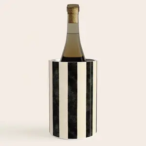 Society6 Cabana Stripe - Black & Cream Wine Chiller by Byre Wilde, Stylish Wine Cooler with Bold Stripes,  7.5" x 4.7" x 7.2"