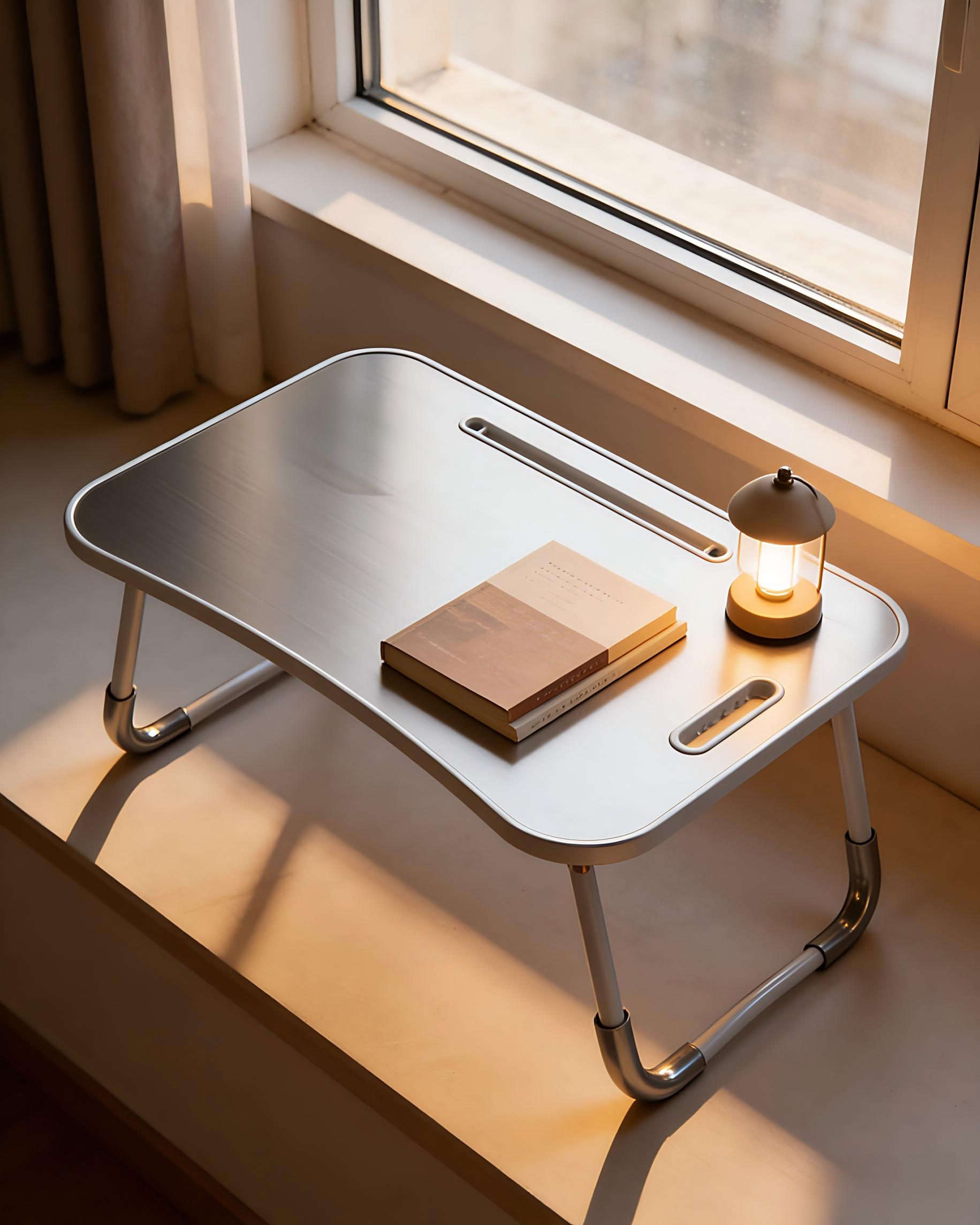 Foldable Laptop Table, Portable Lap Desk Bed Table Tray, Laptop Stand with Cup Holder & Tablet Slot & Lifting Handle for Working Writing Drawing & Eating