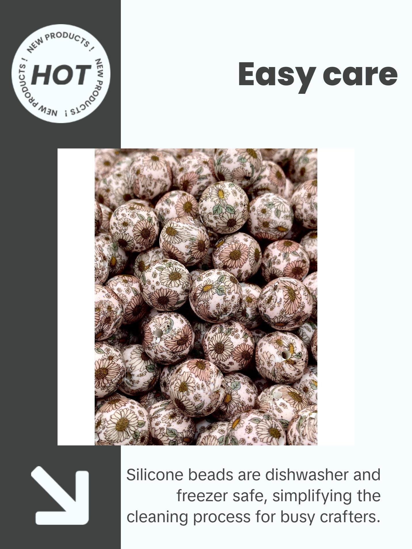 Shine Bright Like A Sunflower Printed Silicone Beads | Sunflower Beads | Flower Beads