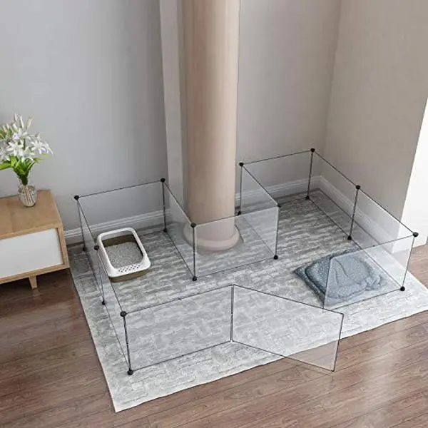 Portable Pet Playpen - Large Plastic Yard Fence for Small Animals, Puppy Kennel Crate Fence Tent, 28 x 20 Inches, White, 12 Panels