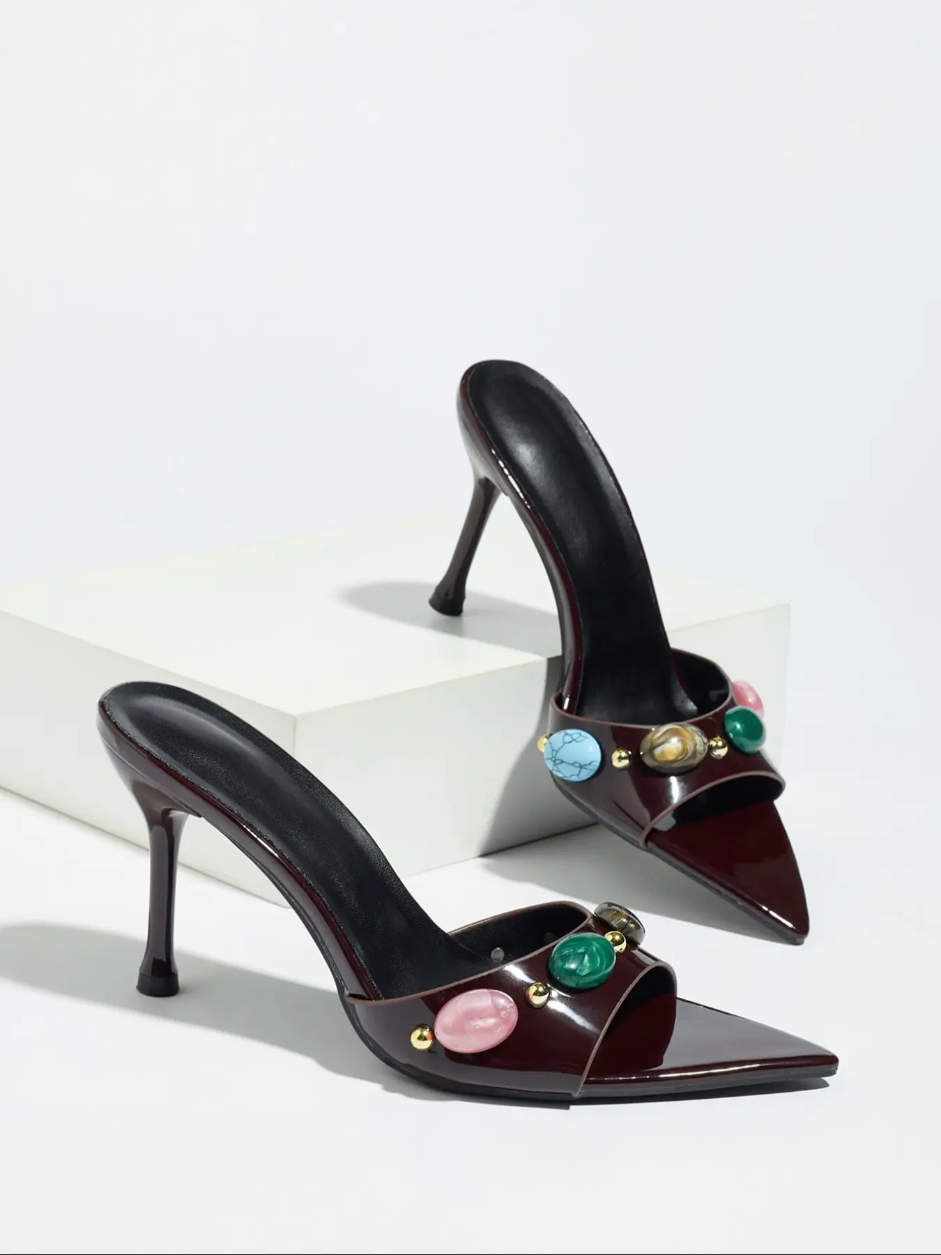 Women's Stiletto Heels, Pointed Toe Design, Medium Width, Comfortable Fashion, Perfect Daily Wear, Ideal for Parties, Banquets, Birthdays, Holidays, Date Night Footwear, Stiletto Heel Sandals, Embellished Sandals, Evening Footwear, Elegant Heeled Sandals