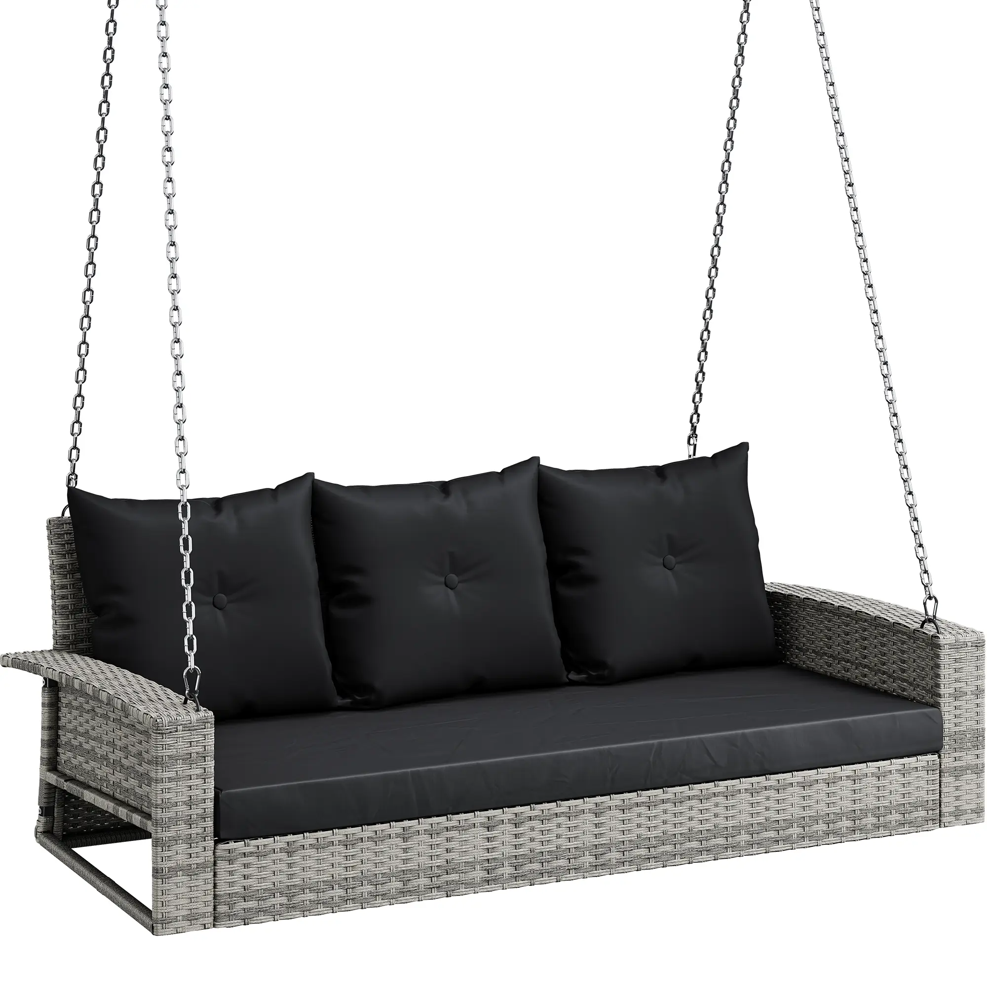 YITAHOME 3-Seats Wicker Hanging Porch Swing Chair Outdoor Gray Rattan Patio Swing Lounge 3 Back Cushions Capacity for Garden, Balcony, Gray Rattan Bla