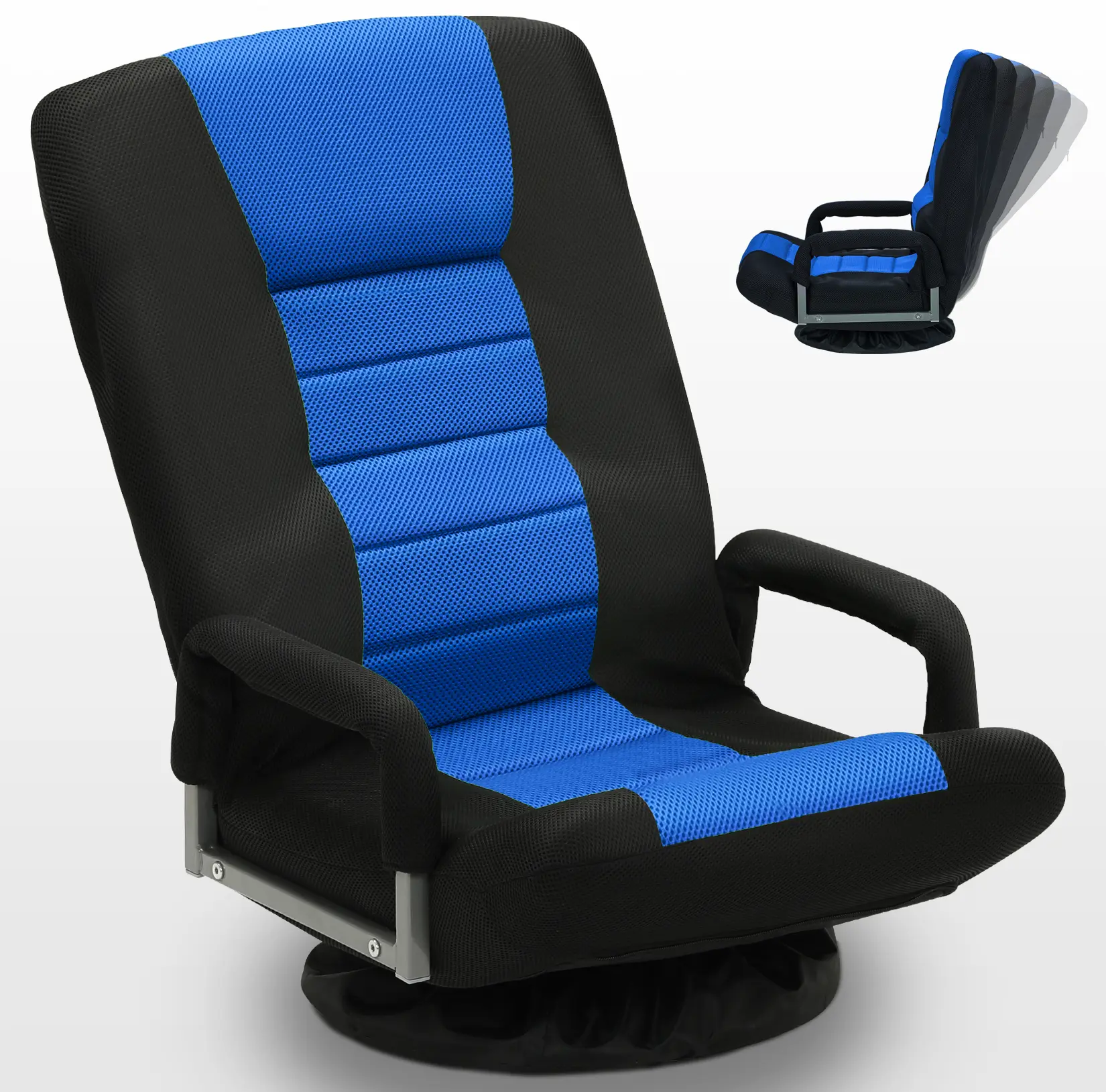 360-Degree Swivel Floor Gaming Chair, 6 Adjustable Backrest Positions with Armrests, Foldable Comfy Floor Reading Seat for Adults, Ergonomic Living Room Furniture