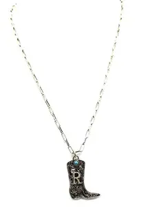 Western Cowboy Boots Turquoise Initial Necklace: R