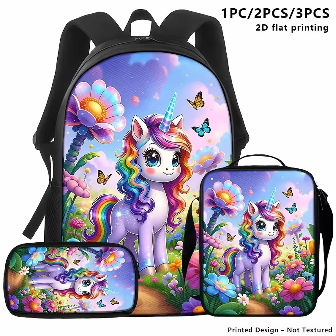 1/2/3pcs Unicorn & Floral Backpack Set, Cute Colorful Graphic School Backpack with Crossbody Bag & Pouch, Lightweight Casual Carry Bag, Great Gift Idea for Girls, Teens & Unicorn Lovers
