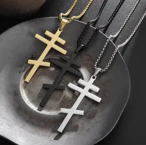Orthodox Cross Necklace for Men – Silver, Gold, or Black Stainless Steel Pendant | Russian & Greek Christian Jewelry | Bold Faith Statement Piece | Perfect Religious Gift for Boyfriend, Husband, Dad | Stylish Spiritual Accessory for Daily Wear