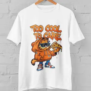 Funny Garfield Cat Pizza Hoodie Style Graphic Tee Hip Hop Anime