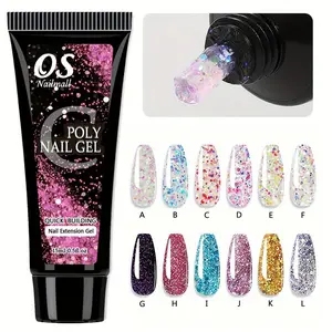 Osnailmall 12 Color Nail Polygel, Glitter Sequins Nail Builder Gel, Poly Extension Gel for Quick Nail Art, DIY Manicure Supplies