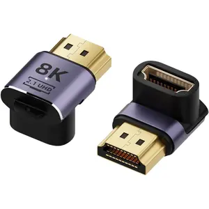 8K@60Hz HDMI Angled Adapter (2 Pack), Up and Down 90° & 270° Right Angle HDMI 2.1 Extender, L-Shape Male to Female Connector, Purple Aluminium Alloy