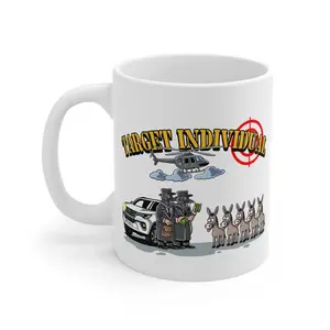 Funny 'Target Individual' Police Car & Helicopter Novelty Mug — Conspiracy Humor Gift