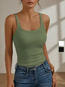 Women's Solid Scoop Neck Cami Top, Casual Sleeveless Top for Daily Wear, Ladies Clothes for All Seasons, Womenswear