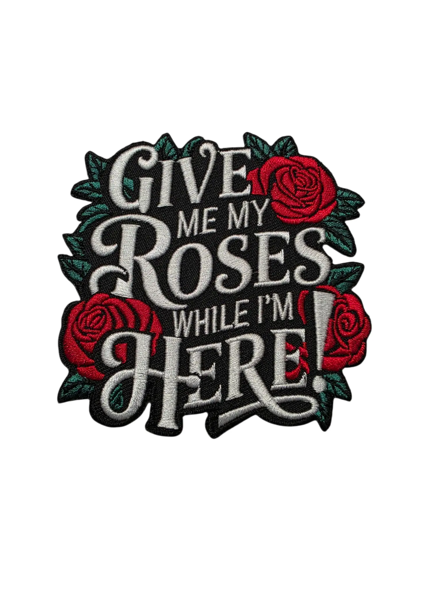 Patch Party Club "Give Me My Roses" RED Embroidered Patch with 3M Backing, Size 3.5", for Clothing, Jackets, Hats, Bags & Backpacks