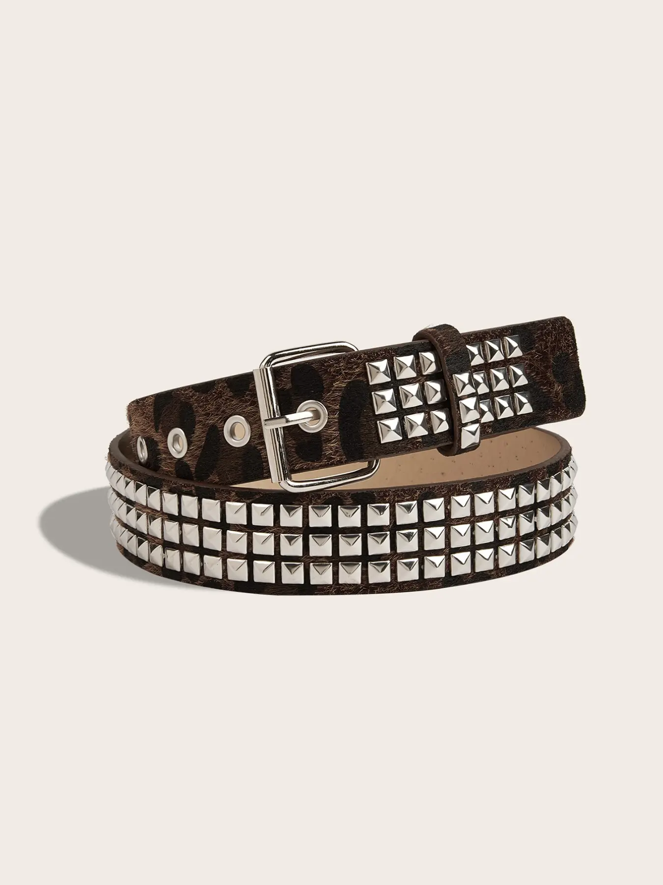Men Women Punk Style Leopard Print Rivet Belt, Adjustable Fit Sandblasted Waistband, Streetwear Versatile Fashion Accessory, Studded Belt