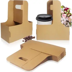 2 Cup Disposable Drink Carrier with Handle Brown Cardboard Cup Holder Cup Carriers for Drinks 20Pcs