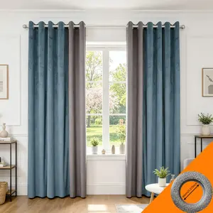 2pcs Nordic Style Blue Dual Color Blockout Curtains, Living Room Floor-To-Ceiling Full Light Blocking, Perforated Soundproof Curtains