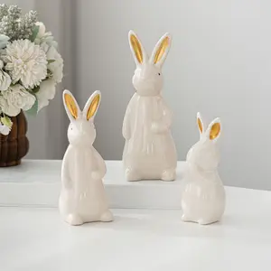 1/3 PCS rabbit-shaped home decor, adorable ceramic home decor, Ceramic Ornaments for white gold ears, perfect for decorating new homes, entrances, parties, and festivals, such as Easter and Thanksgiving