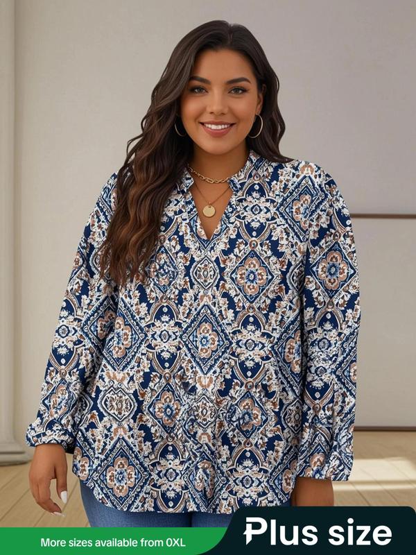 All-Over Print V-neck Women's T-shirt With Bell Sleeve main image 0