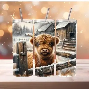 Highland Cow 20oz stainless steel skinny Christmas  tumbler