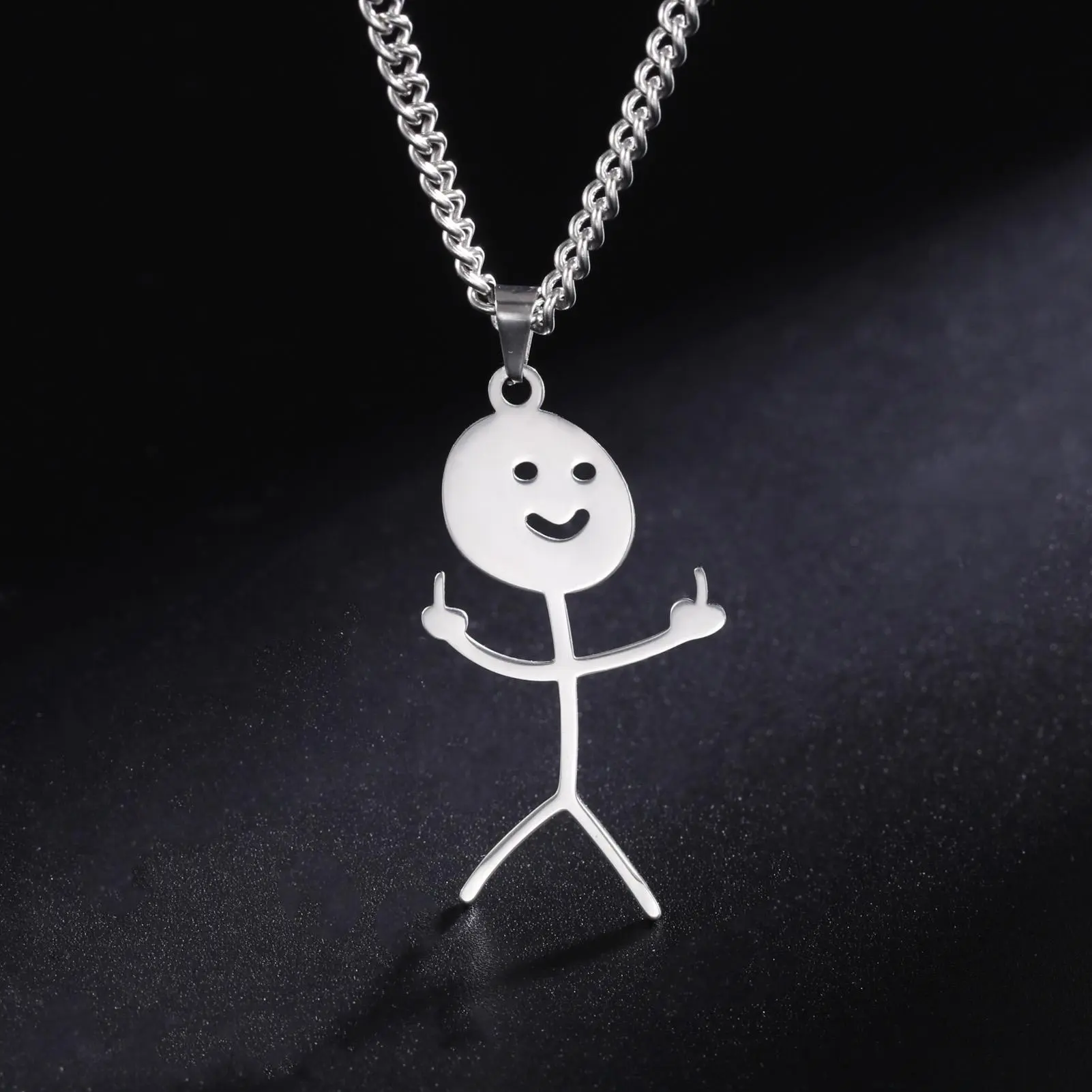 Skyrim Hip Hop Doodle Necklace for Men Women Stainless Steel Long Neck Chain Fashion  Stickman Jewelry New