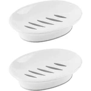 2-Pack Soap Dish with Drain Plastic Sponge Holder Easy Cleaning Soap Saver Tray Caddy Keep Dry Stop Mushy for Shower Bathroom Kitchen White